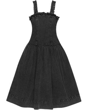 Ganni Ruffle-Detail Midi Dress - Black