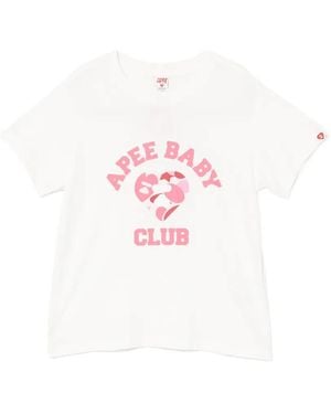 AAPE BY A BATHING AP Graphic-Print Crew Neck T-Shirt - Pink