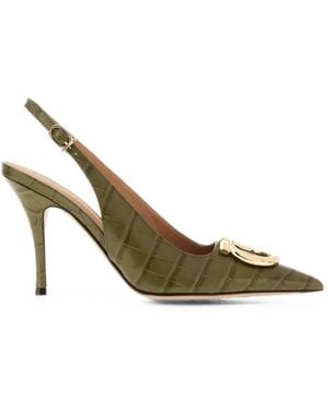 Ferragamo Gancini Croc-Effect Slingback Court Shoes - Metallic