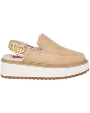 Love Moschino Heart-Buckle Platform Mules - Natural