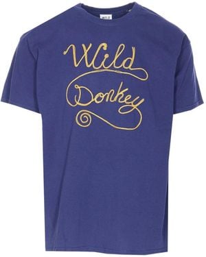 WILD DONKEY Embroidered Logo Crew-Neck T-Shirt - Blue
