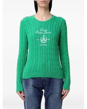 Ralph Lauren Logo-Embroidered Cable-Knit Jumper - Green