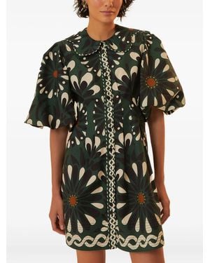 FARM Rio Ainika Flowers Peter Pan-collar Puff-sleeve Mini Dress - ブラック