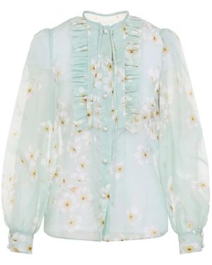 Valentino Garavani Camicia A Fiori Con Ruches - Blu
