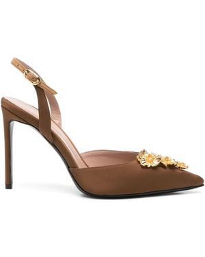 Ginissima X Moogu 100Mm Floral-Appliqué Heeled Court Shoes - Brown