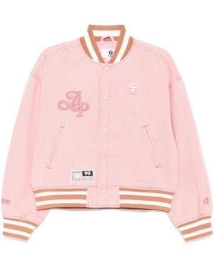 Aape By A Bathing Ape Moonface Logo Varsity Jacket - Pink