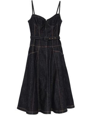 Self-Portrait Denim Flared Midi Dress - Black