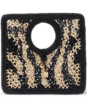 Jacquemus Small Woven-Design Charm-Detail Tote Bag - Black