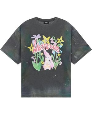 we11done Camiseta con motivo floral y logo - Gris