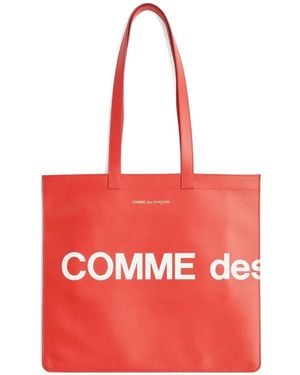 Comme des Garçons Logo-Printed Leather Tote Bag - Red
