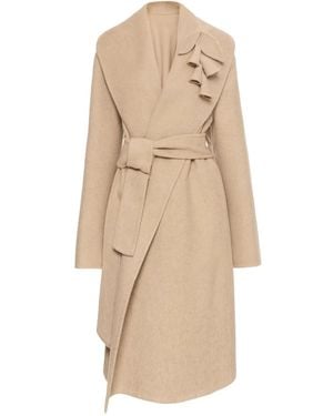 Oscar de la Renta Foxglove Embroidered Belted Coat - Natural