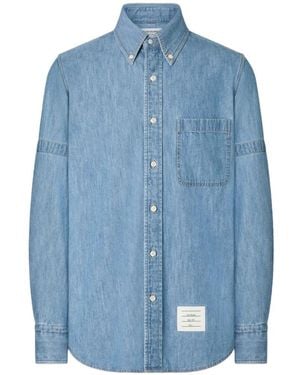 Thom Browne Denim Shirt With Armbands - Blue