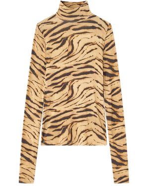 Ganni Tiger-Print Turtleneck T-Shirt - Natural