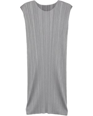 Pleats Please Issey Miyake Pleated Sleeveless Midi Dress - Grey