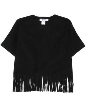 DKNY Fringe-Trim Ribbed Sweater - Black