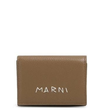 Marni Leather Trifold Wallet With Mending-Embroidery - Brown