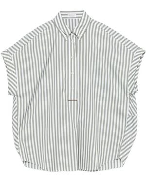 Brunello Cucinelli Cotton And Silk Striped Shirt - Grey