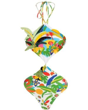 Amir Slama Cut-Out Floral Print Swimsuit - White