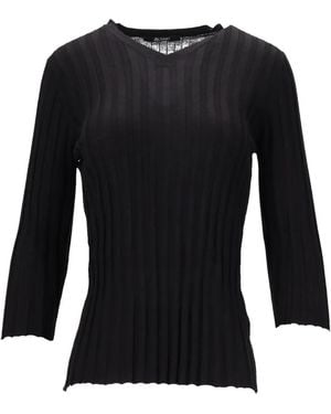 LA ROSE V-Neck Ribbed Sweater - Black