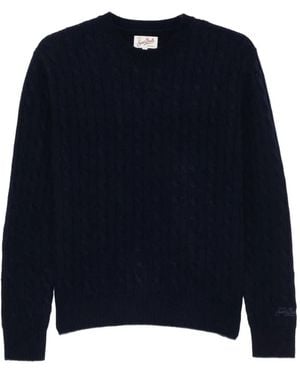 MC2 Saint Barth Night Sorbonne Wool Crewneck Knit With Cable Stitch - Blue