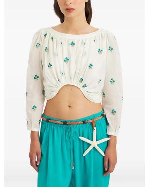 Antik Batik Jeanne Embroidered Cropped Blouse - Green