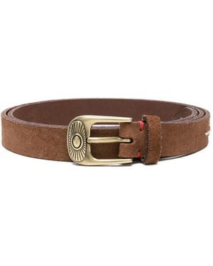 Eleventy Sunburst Stitched Leather Belt - Brown