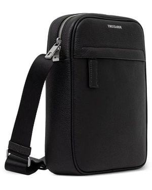 Trussardi Medium Logo-Print Pebbled Messenger Bag - Black