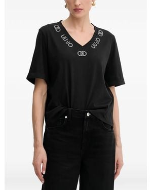Liu Jo T-Shirt À Col V À Ornements - Black