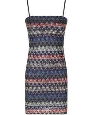 Missoni Gebreide Mini-Jurk Met Spaghettibandjes En Chevron-Streep - Blauw