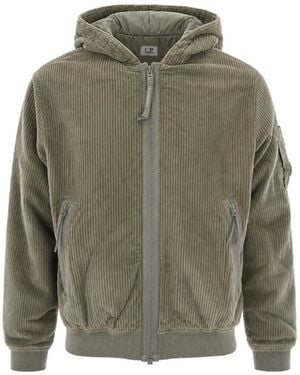 C.P. Company Veste En Velours Côtelé À Capuche - Green
