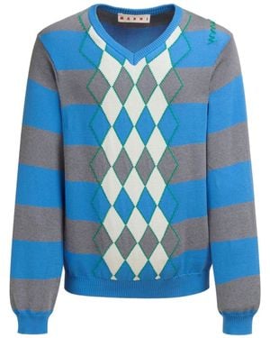 Marni Argyle Intarsia-Knit Jumper - Blue