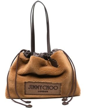 Jimmy Choo Drawstring Shearling Tote Bag - Brown