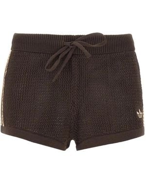 adidas Crochet-Knit Side-Stripe Shorts - Brown
