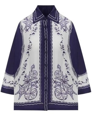 FARM Rio All-Over Print Button-Up Shirt With Wide Sleeves - Blue