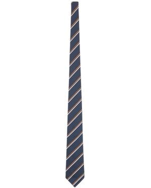 Kiton Diagonal-Stripe Silk Tie - White