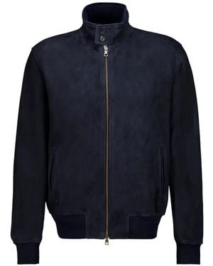 Boglioli Zipped Leather Bomber Jacket - Blue