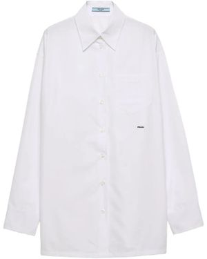 Prada Blouse Met Geborduurde Zak - Wit