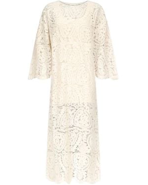 Loulou de Saison Ciko Crochet-Pattern Three-Quarter-Sleeve Maxi Dress - Natural