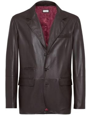 Brunello Cucinelli Single-Breasted Leather Blazer - Brown