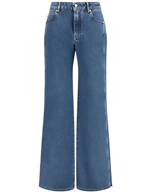 Balmain Wide-Leg Logo-Embroidered Jeans - Blue