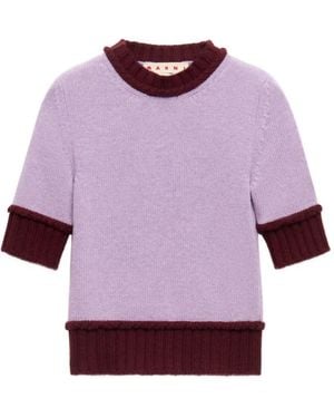 Marni Wool Blend Sweater With Contrast Trims - Purple