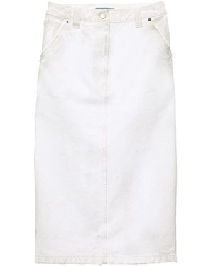 Prada Canvas Pencil Midi Skirt - Women's - Cotton - White