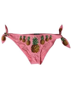 Dolce & Gabbana Slip Bikini Con Stampa Ananas E Laccetti Laterali - Rosa