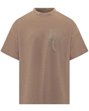 Fear Of God Logo-Print Drop-Shoulder T-Shirt - Grey