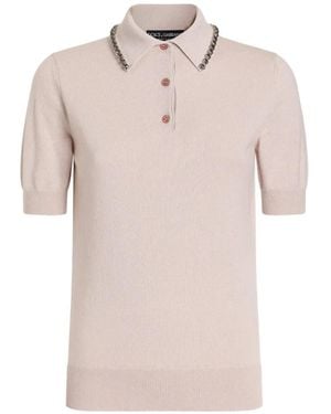 Dolce & Gabbana Smooth Cashmere Polo Top - Pink