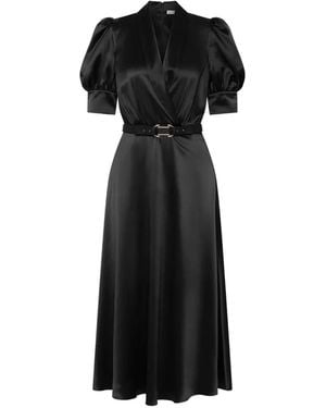 Rebecca Vallance Belted Puff-Sleeve Midi Dress - Black