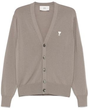 Ami Paris Heart-Motif Merino Cardigan - Grau