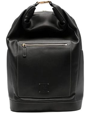 Eleventy Contrast-Stitch Leather Backpack - Black