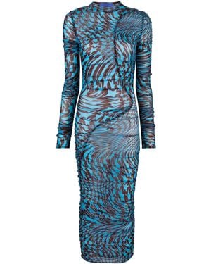 Mugler Star-Print Ruched Dress - Blue