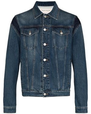 McQueen Logo-Embossed Denim Jacket - Blue